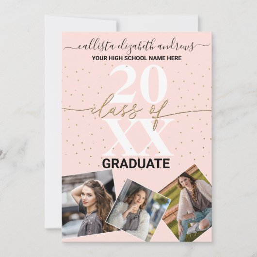 Gold Glitter Confetti Class of Afstuderen Photo An Aankondiging (Voorkant)