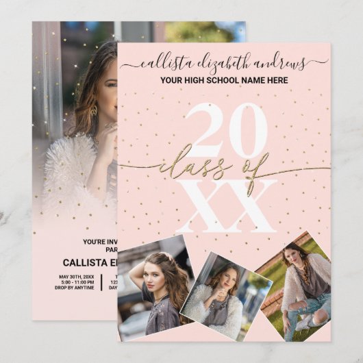 Gold Glitter Confetti Class of Afstuderen Photo Kaart (Voorkant / Achterkant)