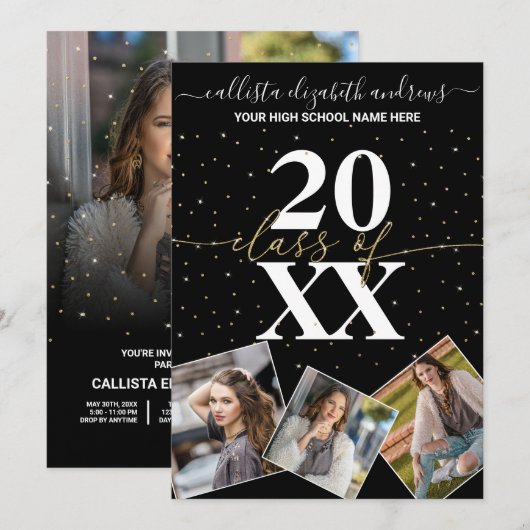 Gold Glitter Confetti Class of Afstuderen Photo Kaart (Voorkant / Achterkant)