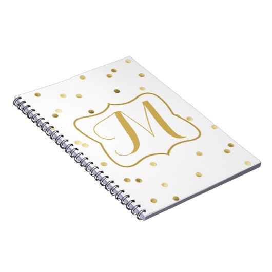 Gold Glitter Confetti Dot Polka Monogram Note Book Notitieboek (Rechterzijde)