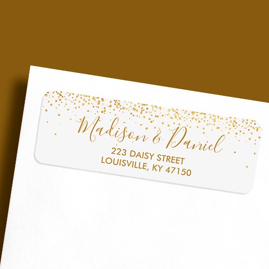 Gold Glitter Confetti Elegant Wedding Address Etiket