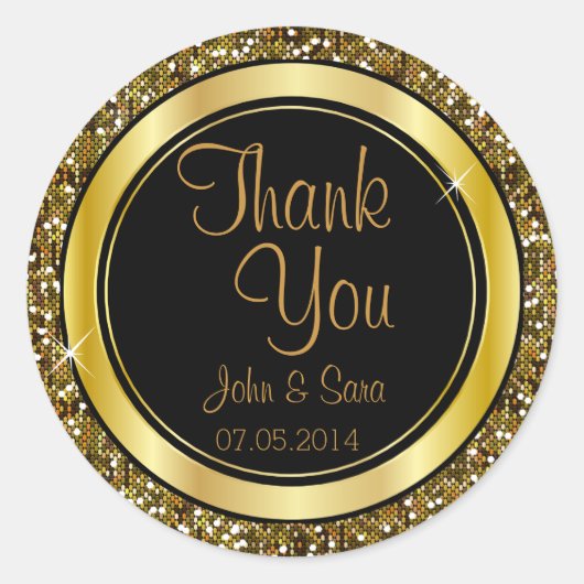 Gold Glitter Confetti en Black Elegance Ronde Sticker (Voorkant)
