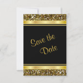 Gold Glitter Confetti en Black Elegance Save The Date (Achterkant)