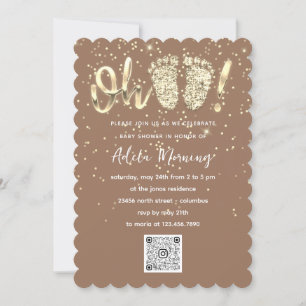 Gold Glitter Confetti Feet Baby Girl QR CODE Brown Kaart