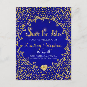 Gold Glitter Confetti Glam Cobalt Save the Date Aankondigingskaart