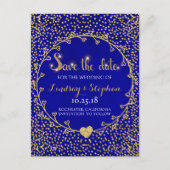 Gold Glitter Confetti Glam Cobalt Save the Date Aankondigingskaart (Voorkant)