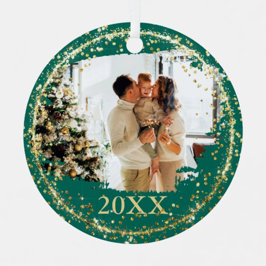 Gold Glitter Confetti Green Metalen Ornament (Voorkant)