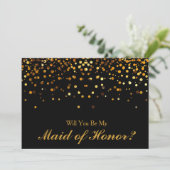 Gold Glitter Confetti Maid of Honor Kaart (Staand voorkant)