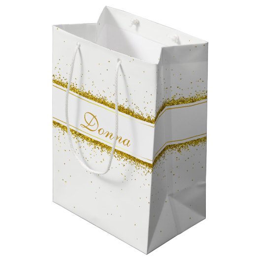 Gold Glitter Confetti Name - Medium Gift Bag Medium Cadeauzakje (Voorkant Gekanteld)
