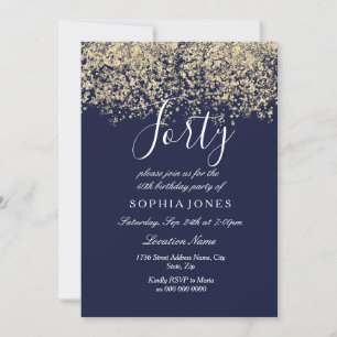 Gold Glitter Confetti Navy 40ste verjaardag Uitnod Kaart