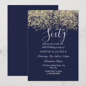 Gold Glitter Confetti Navy, 60ste verjaardag Uitno Kaart (Voorkant / Achterkant)