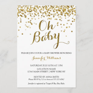 Gold Glitter Confetti Oh Baby, Baby shower nodigt  Kaart