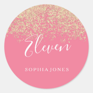 Gold Glitter Confetti Pink 11e verjaardag Ronde Sticker