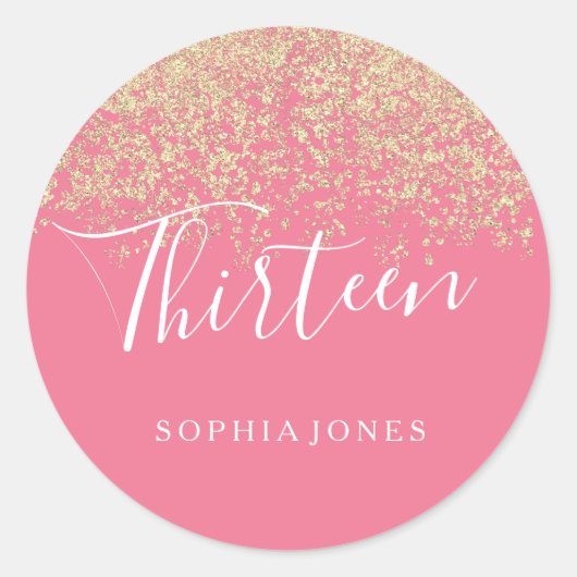Gold Glitter Confetti Pink 13de verjaardag Ronde Sticker (Voorkant)