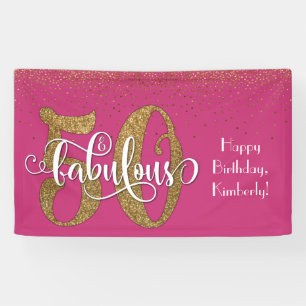 Gold Glitter Confetti Pink 50 & Fabulous Birthday Spandoek