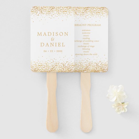 Gold Glitter Confetti Wedding Ceremony Program Handwaaier (Voorkant en achterkant)