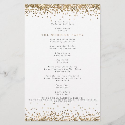Gold Glitter Confetti Wedding Program (Achterkant)