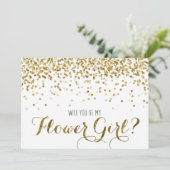 Gold Glitter Confetti Wil jij mijn Bloemenmeisje z Kaart (Staand voorkant)
