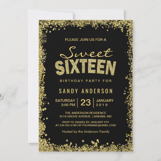 Gold Glitter Confetti | Zoet 16 Zestien verjaardag Kaart (Voorkant)