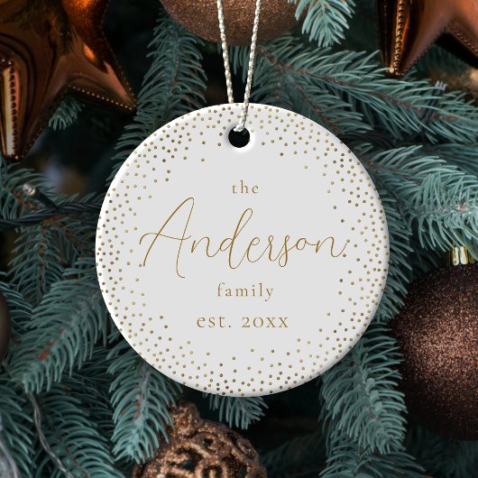 Gold Glitter Custom Family Name Script - Kerstmis Keramisch Ornament