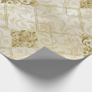 Gold Glitter Damask kerstfeestdag Cadeaupapier
