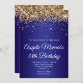 Gold Glitter Deep Blue Gradient 18th Birthday Kaart (Voorkant / Achterkant)