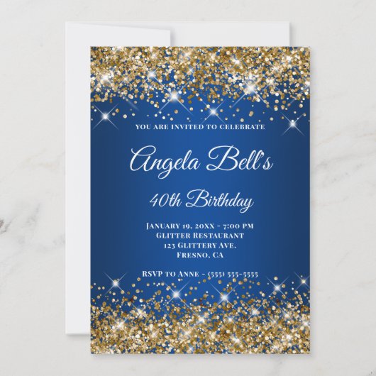 Gold Glitter Deep Blue Ombre Fancy Monogram Kaart (Voorkant)