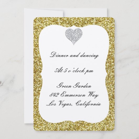 Gold Glitter Diamond Heart Reception Kaart (Voorkant)
