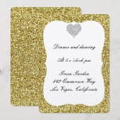 Gold Glitter Diamond Heart Reception Kaart (Voorkant / Achterkant)