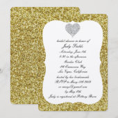 Gold Glitter Diamond Heart Vrijgezellenfeest Invit Kaart (Voorkant / Achterkant)