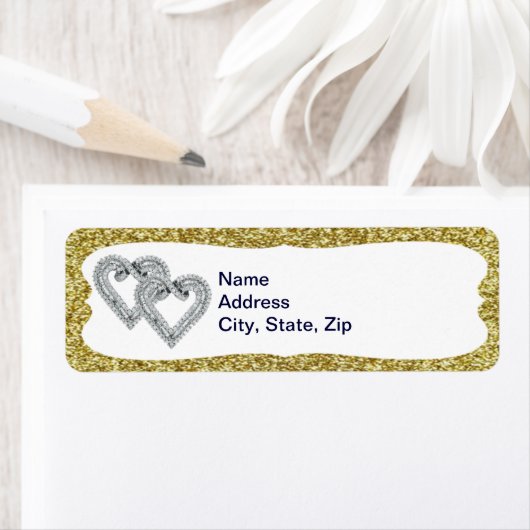 Gold Glitter Diamond Hearts Adresetiketten Etiket (Insitu)