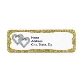 Gold Glitter Diamond Hearts Adresetiketten Etiket (Voorkant)