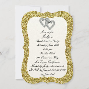 Gold Glitter Diamond Hearts Bachelorette Party Kaart