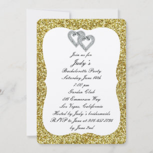 Gold Glitter Diamond Hearts Bachelorette Party Kaart