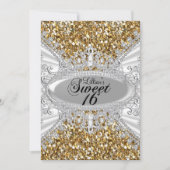 Gold Glitter Diamond Tiara Sweet 16 Invite Kaart (Voorkant)