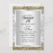 Gold Glitter Diamond Tiara Sweet 16 Invite Kaart (Achterkant)