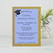 Gold Glitter Dinner Blue Afstuderen Kaart (Staand voorkant)