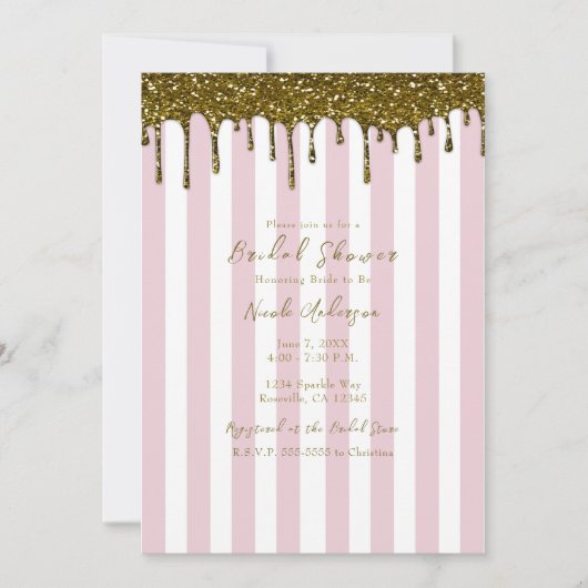 Gold Glitter Dip Roze Snoep Stripes Vrijgezellenfe Kaart (Voorkant)