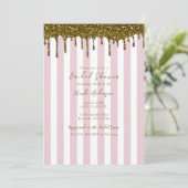 Gold Glitter Dip Roze Snoep Stripes Vrijgezellenfe Kaart (Staand voorkant)