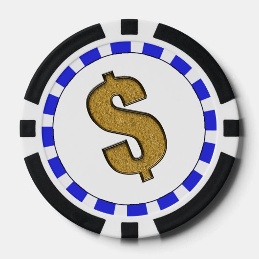 Gold Glitter $ Dollar Sign Striped Border Poker Chips (Voorkant)