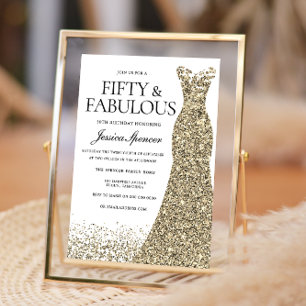 Gold Glitter Dress Womans 50e verjaardag Kaart