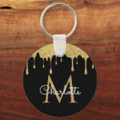 Gold Glitter Drift Monogram Elegant Chic Script Sleutelhanger (Voorkant)