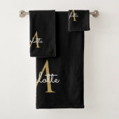 Gold Glitter Drift Monogram Elegant Girly Script Bad Handdoek (Insitu)