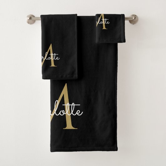 Gold Glitter Drift Monogram Elegant Girly Script Bad Handdoek (Insitu)