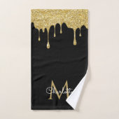 Gold Glitter Drift Monogram Elegant Girly Script Bad Handdoek (Handdoek)