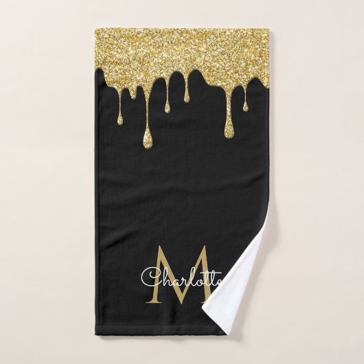 Gold Glitter Drift Monogram Elegant Girly Script Bad Handdoek (Handdoek)
