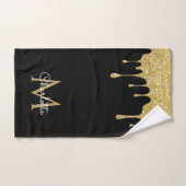 Gold Glitter Drift Monogram Elegant Girly Script Bad Handdoek (Handdoek)