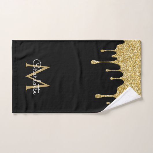 Gold Glitter Drift Monogram Elegant Girly Script Bad Handdoek (Handdoek)