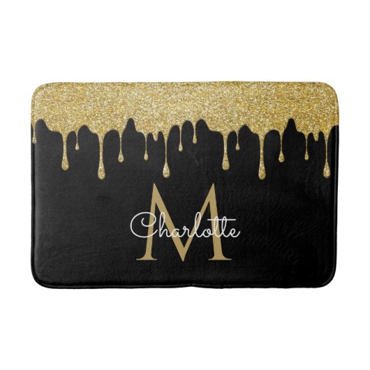 Gold Glitter Drift Monogram Elegant Girly Script Badmat (Voorkant)