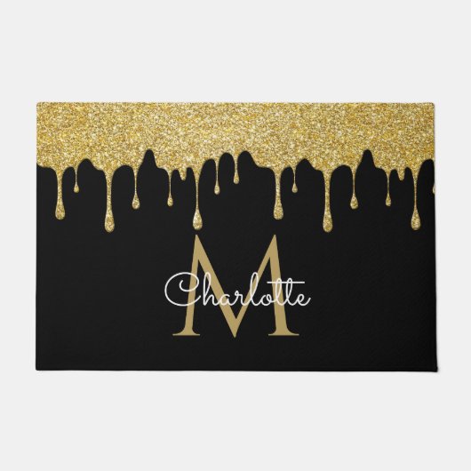 Gold Glitter Drift Monogram Elegant Girly Script Deurmat (Voorkant)